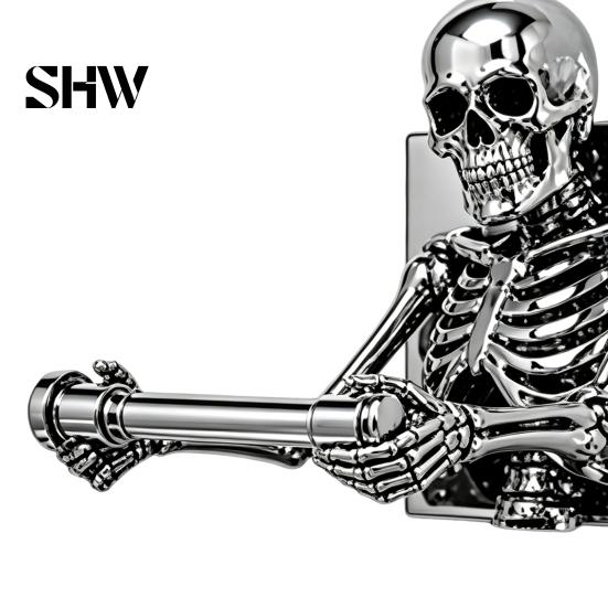Dark Aesthetic Bathroom Fixtures Skeleton Toilet Paper Holder, Wall Mount Skull Tissue Gothic Spooky Restroom Art Roll Organizer Stand, Halloween