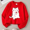 Kids Crewneck Long Sleeve Sweatshirt,Cute Cartoon White Kitten Holding Hearts Graphic Print