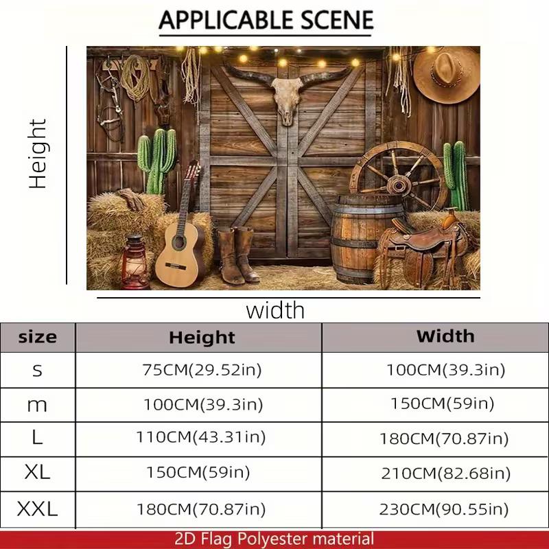 2D Wild West Farmhouse Tapestry, Rustic Cowboy Scene with Cactus and Saddle Wall Decor