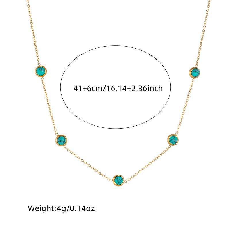 Stainless Steel Round Turquoise Necklace Bracelet Earrings Suit for Womens Jewelry Set
