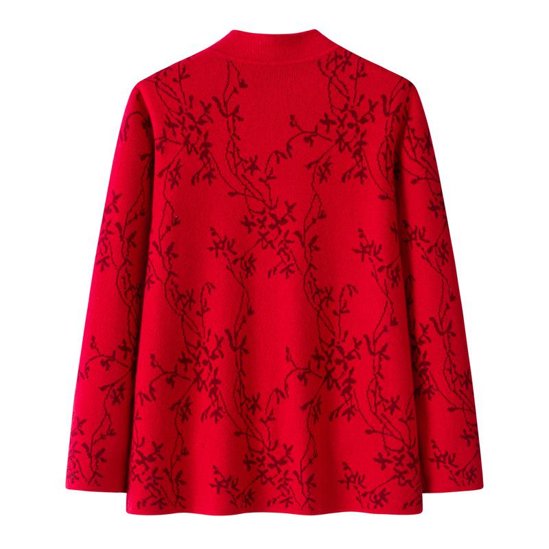 2025 Autumn/Winter Chinese Style Thick Wool Cardigan Sweater Coat for Women - Plus Size Loose Fit Mother's Outerwear