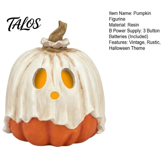 Decorazione Ornamentale di Halloween in Resina con Luce Fantasma Zucca, Lampada Staccabile Vintage con Oggetti di Casa Infestata Candela LED per Tavolo da Cucina