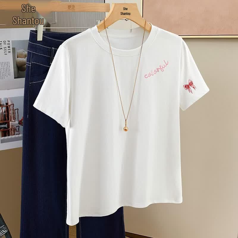 Taichi Women s Relaxed Fit Round Neck Bowknot Print T-Shirt L