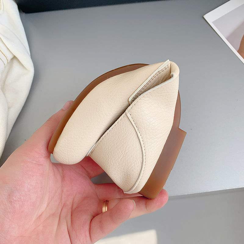 Flat-bottomed Doudou Shoes Women's 2025 Spring New Retro Soft-soled Soft Leather One-pedal Single Shoes Versatile Non-slip Maternity Shoes