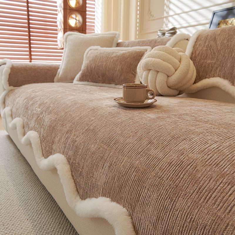 Einfacher Stil Verdickte Chenille Geformte Sofakissen Winter Reine Farbe Ganzjahres Universal Einteiliges Anti-Rutsch Sofabezug Stoff Polster 90x160cm