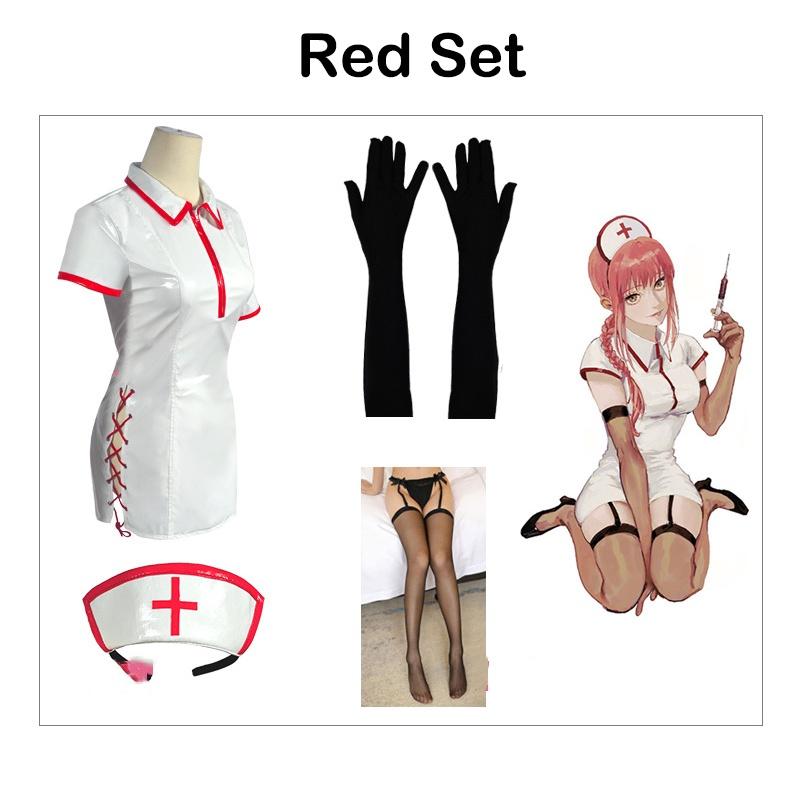 Chainsaw Makima Man Nurse Uniform Cosplay Costume Pu Suit Wig Carnival Halloween