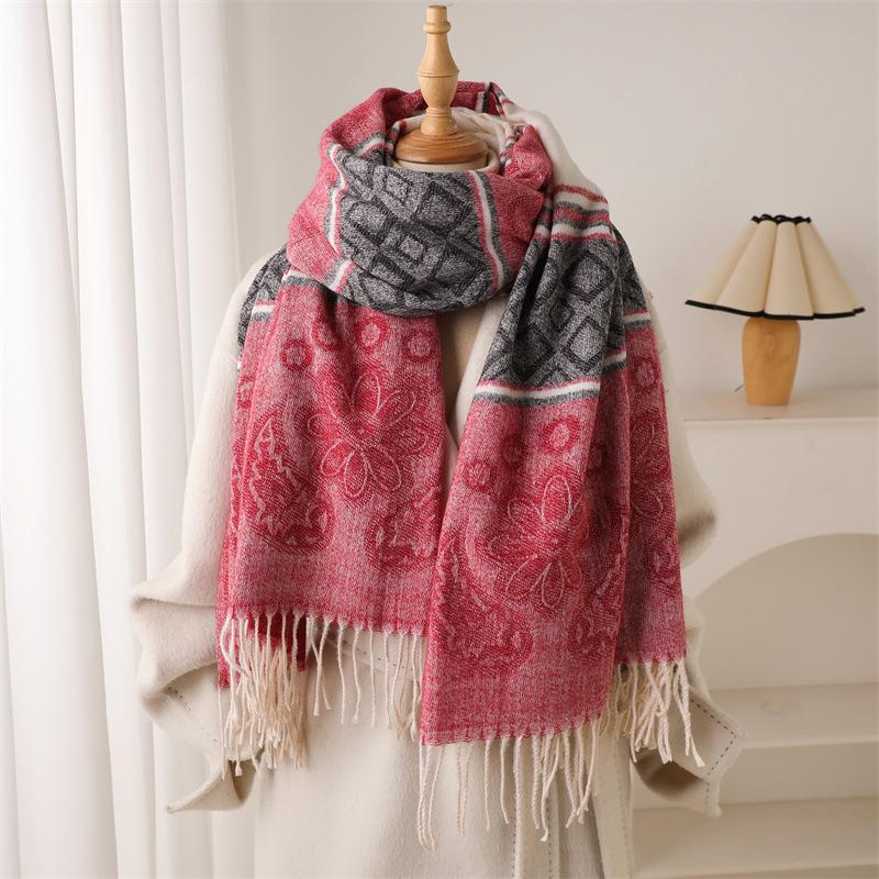Fashion Cashmere Scarf Warm Winter For Elegant Women Korean Style Print Double Sided Wraps Neckerchief Shawl Scarves