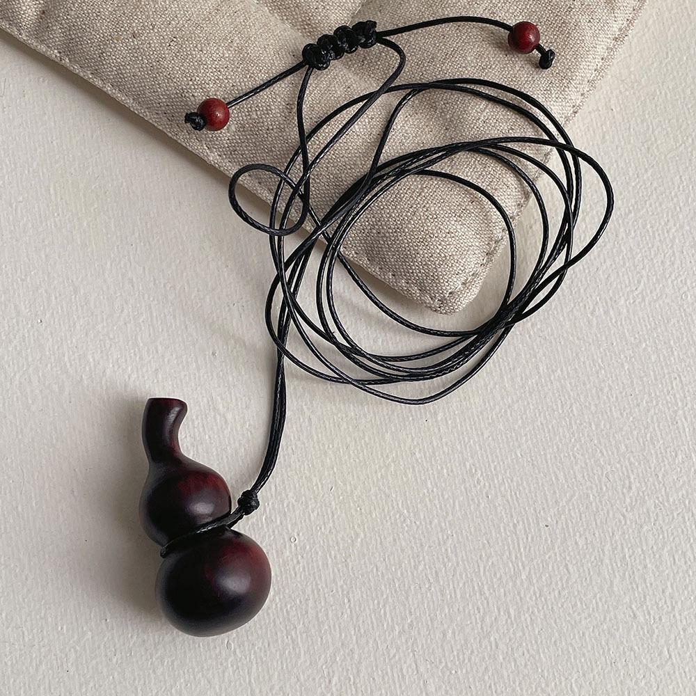 Retro Ebony Rosewood Vase Gourd Pendant Black Adjustable Leather Rope Necklace for Women Men Clothes Collar Chain Jewelry Gifts