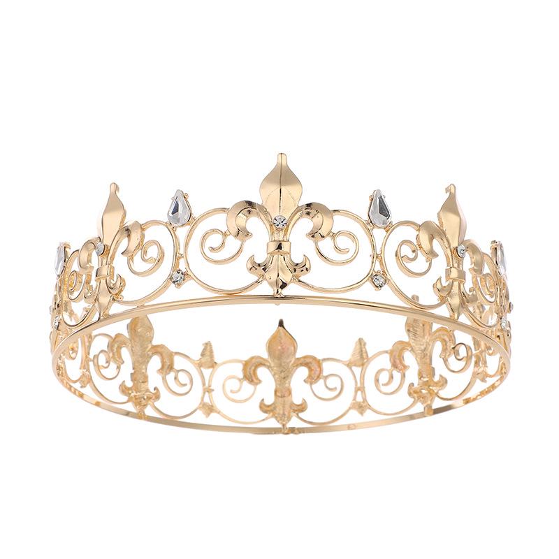 

European and American Baroque Rhinestone Alloy Crown for Men and Women - Party and Prom Headdress золотой