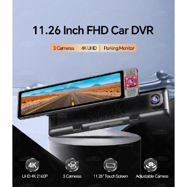 11.26" 3 Cameras 4K GPS WIFI Dash Camera Mirror Dual Lens IPS Screen Car Camera Drive Recorder Stream RearView Mirror Car Dvr