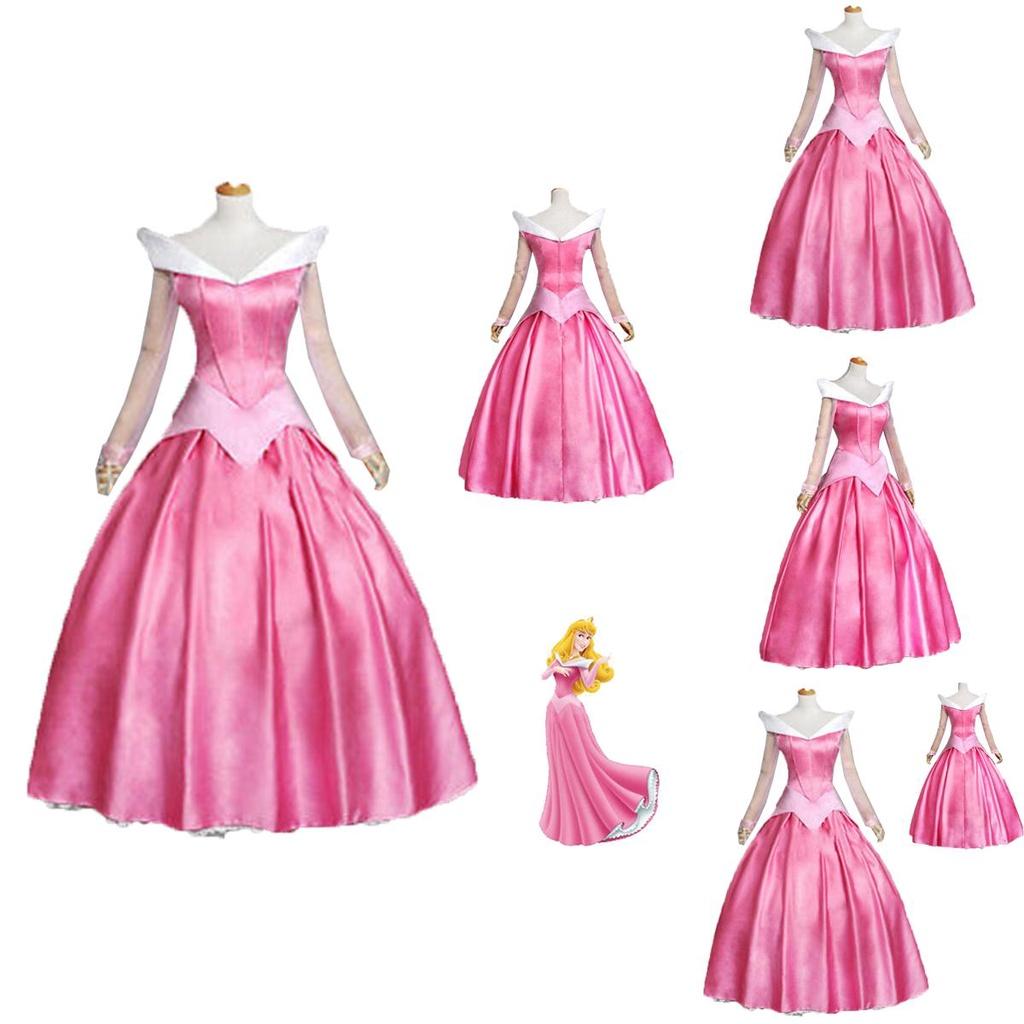 Enchanting Pink Sleeping Beauty Aurora Gown Costume For Women With Puff Sleeves
