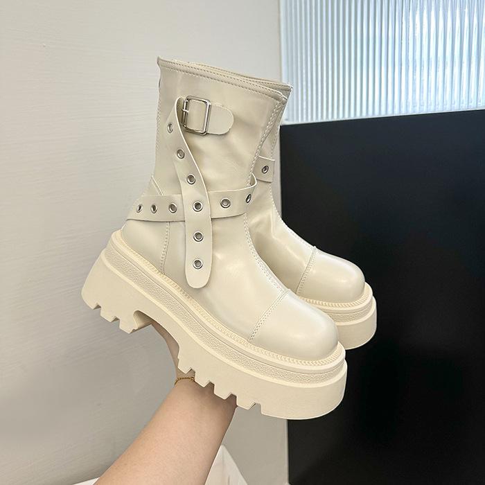 

Retro brown Maillard Martin boots women s 2025 autumn and winter new thick-soled British style versatile and thin knight short boots 35 белый