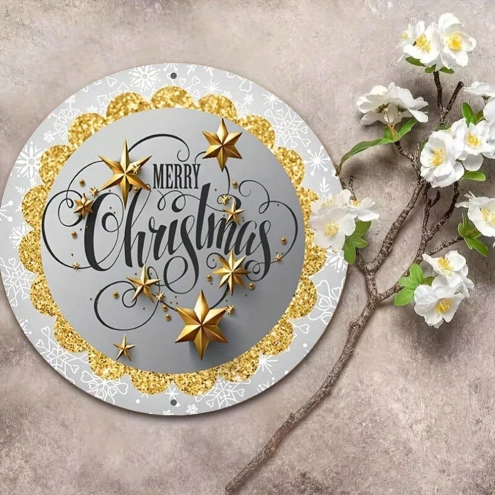 Christmas Snowflake Wreath Metal Wall Art Round Aluminum Sign Holiday Home Decor