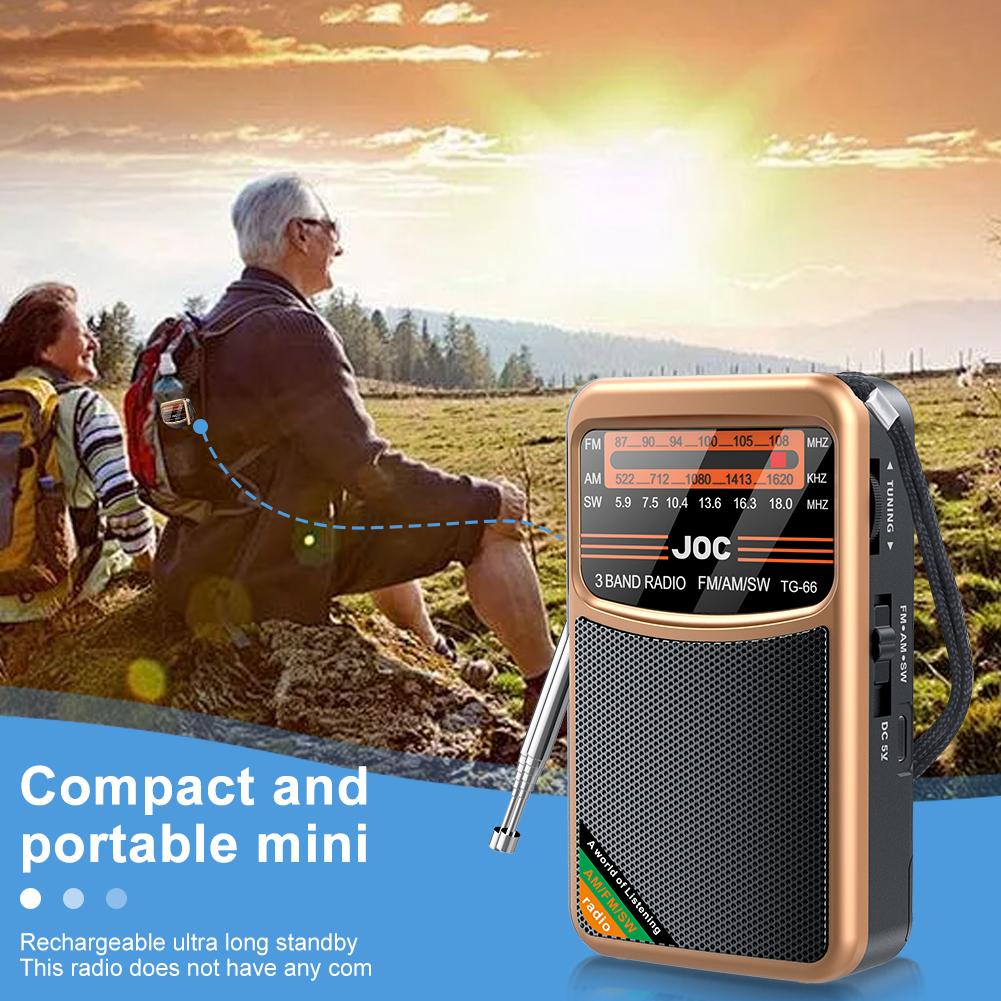 Emergency Pocket Radio FM AM SW Radio Type-C Rechargeable Transistor Radio with HD Display Screen Pointer Pocket Radio for Elder