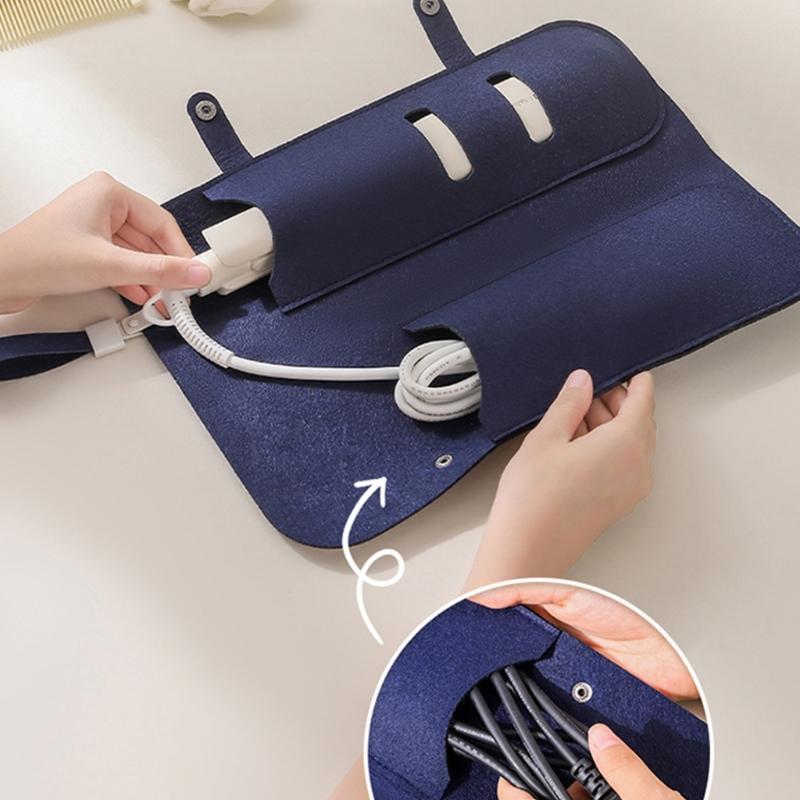 Easy Carry Portable Hanging Felt Storage Bag With Thermal Protective For Hair Curling Iron Travel Organizers