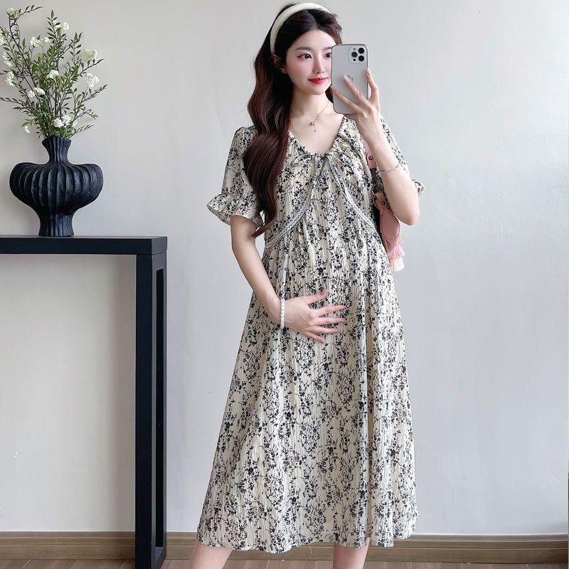 

Elegant 2026 French Floral Maternity Dress – Summer Design, Versatile Short-Sleeved Style. M [Recommended for 90-115 lbs]
