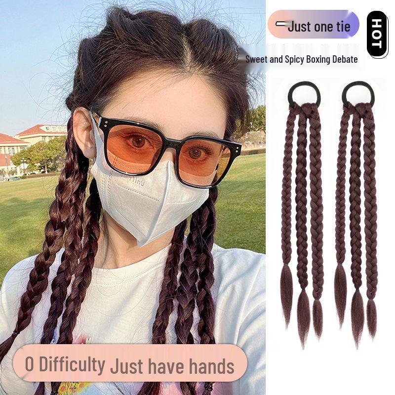 Women's Highlighted Bubble Boxer Braids Wig - Three-Strand Pigtails