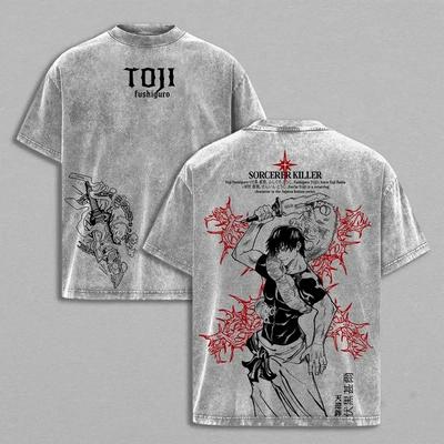 Fushiguro Toji Jujutsu Kaisen Clothing Men Manga Casual T-shirts Vintage Washed T Shirt Oversized Cotton Tee Harajuku Tshirt