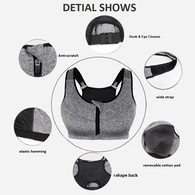 Sports Bras Women Zipper Push Up Vest Underwear Shockproof Breathable Gym Fitness Athletic Running Yoga Sport Tops
