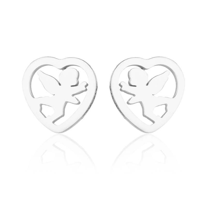 Korean Stainless Steel Peach Heart  Angel Stud Earrings - Cute Couple Jewelry Set