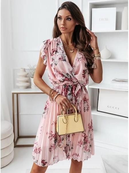Fashion Women's Summer V Neck Casual Fashion Printed Pullover Short Sleeve  Dress