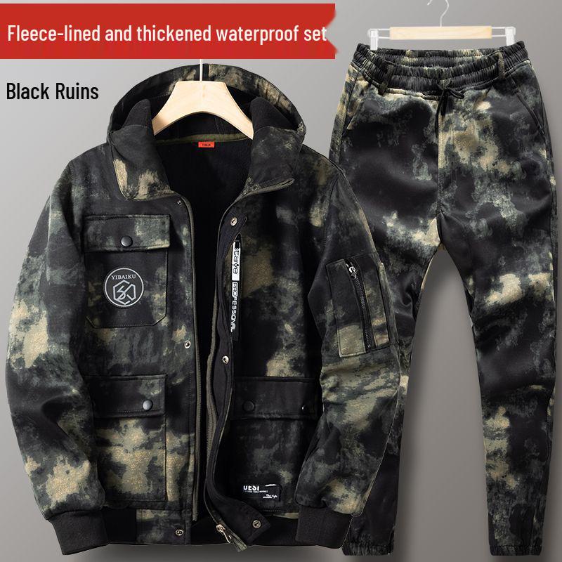 Men's Extra Thick Waterproof Fleece-Lined Workwear Set - Scratch-Resistant for Autumn/Winter Construction Sites