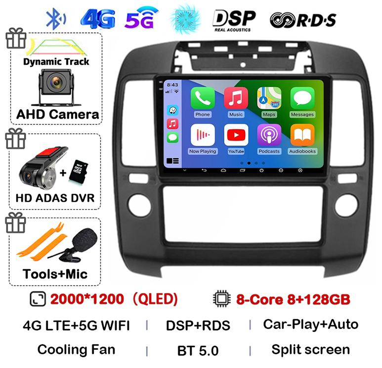 Android 14 Carplay Auto Car Radio For Nissan Navara 3 D40 2004 2005 2006 2007 2008-2010 Multimedia Player GPS 4G WIFI 360 Camera