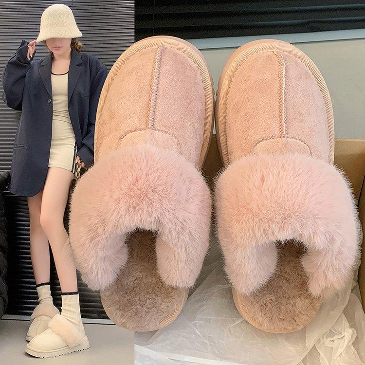 Fur integrated fluff slippers women's outer wear 2025 new bag head thick-soled snow boots heightened half-tow wool slippers
