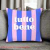 2D-Flat decorative cushion covers with striped design and various Italian quotes for sofa and chair.