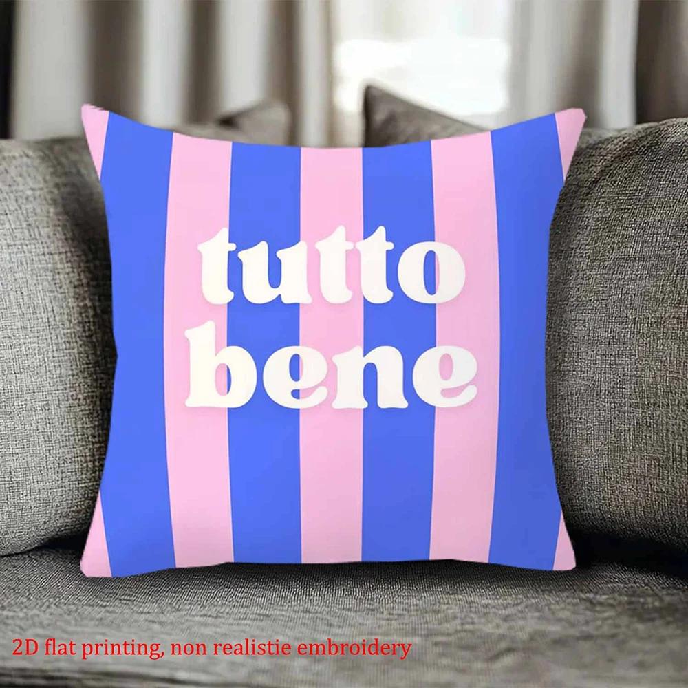 2D-Flat decorative cushion covers with striped design and various Italian quotes for sofa and chair.