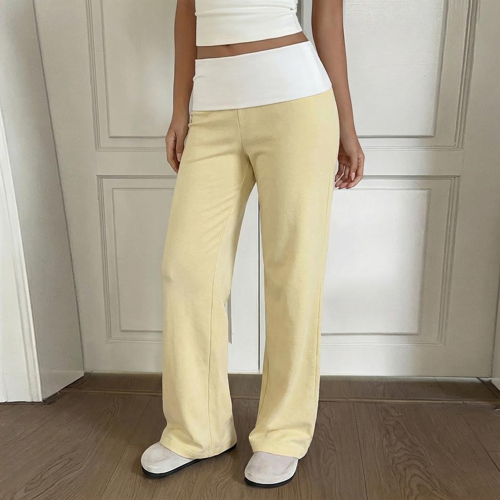Women Low Waist Patchwork Flared Yoga Pants Stretchy Athletic Casual Trousers for Fitness and Leisure Wear