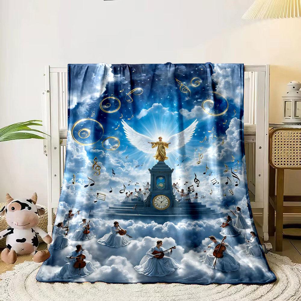 Angelic Music Clouds Blanket Printed Blanket for Living Room Bed Couch Lunch Break Soft Cozy Blanket for Friend's Festival Gift