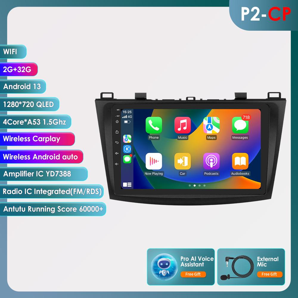 OSSURET 9" Android 14 UIS7862 Carplay Screen for Mazda 3 2010 - 2013 Car Radio Automotive Multimedia GPS Intelligent Navigation BT RDS DSP Octa Core