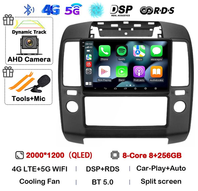 Android 14 Carplay Auto Car Radio For Nissan Navara 3 D40 2004 2005 2006 2007 2008-2010 Multimedia Player GPS 4G WIFI 360 Camera