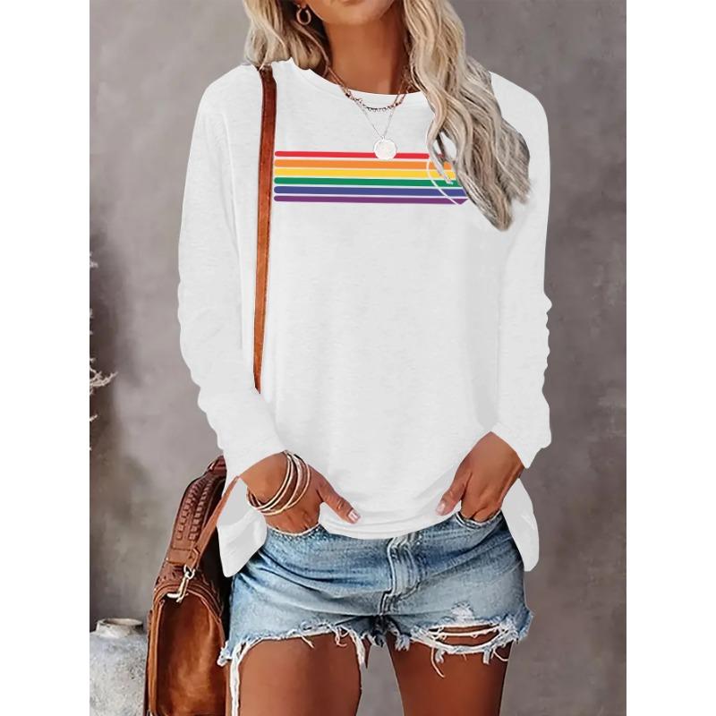 Graphic Print T-Shirt, Long Sleeve Crew Neck Casual Top for Spring And Fall, Women'S Clothing