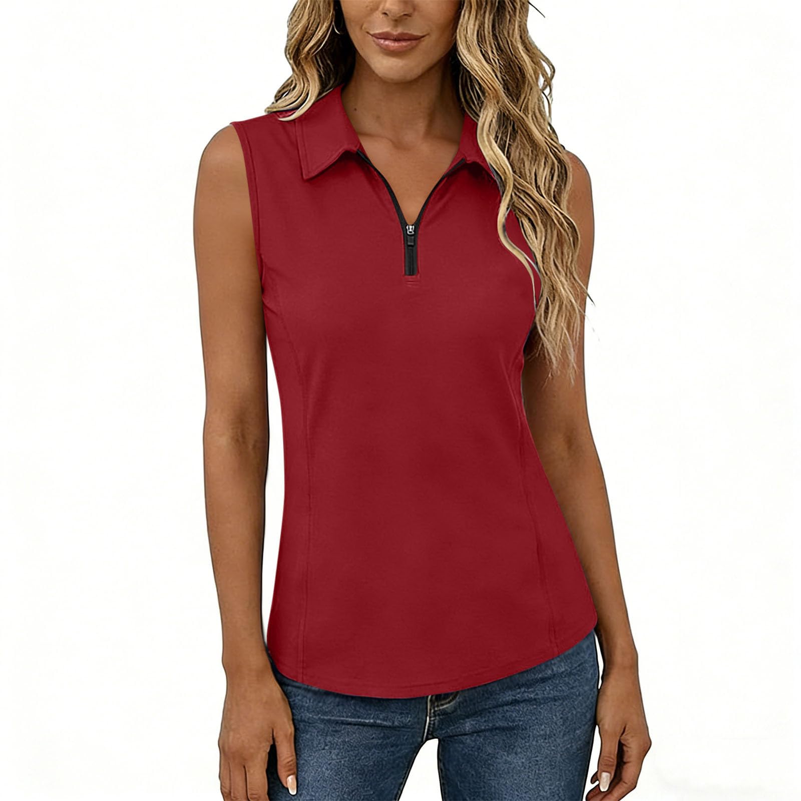 

Women s Fashion Casual Solid Color Sports V Neck Half Zipper Sleeveless Shirt Vest Top Lightweight Breathable Comfortable Fit XL