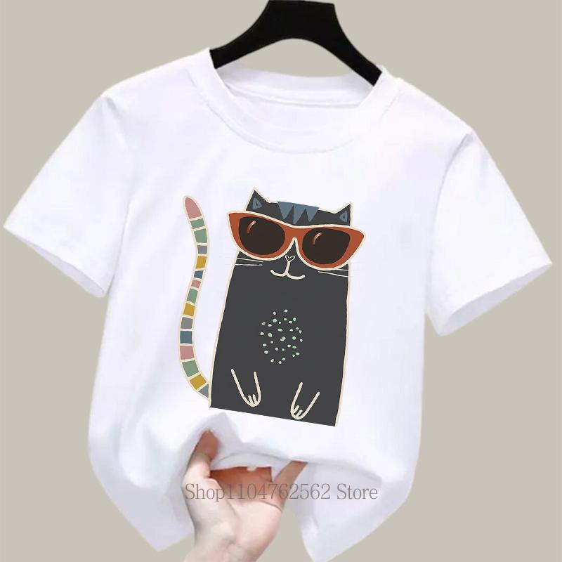 Kawaii Cat Print Children TShirt Summer Casual Fashion Girls Boys Funny Tops Kids Colorful ONeck Short Sleeve Tshirts
