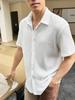Men's Solid Color Summer Thin Pleated Feng Shui Ripple Breathable Short Sleeved Casual Shirt