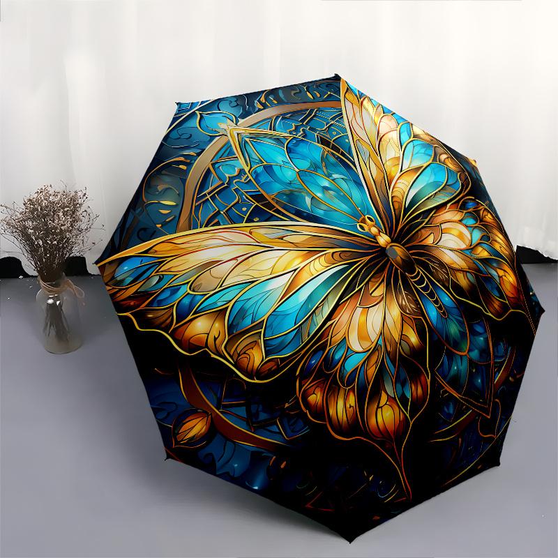 Butterfly Mandala Theme 8 Bone Hand Automatic Folding Fashion umbrella, Compact and Portable Design, A Perfect Gift for Birthday, Christmas