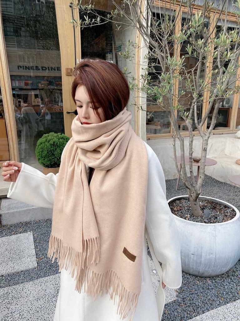 New Korean version of solid color scarf shawl dual-purpose women's winter thickened warm imitation cashmere scarf student versatile