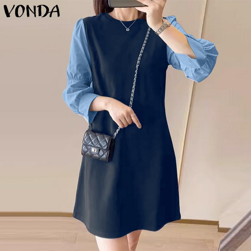 

VONDA Цветное женское весеннее повседневное элегантное свободное платье миди