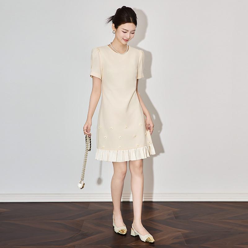 

Shenzhen Nanyou Beaded Flower Straight Skirt French Luxury Women s Spring Dress XL абрикосовий