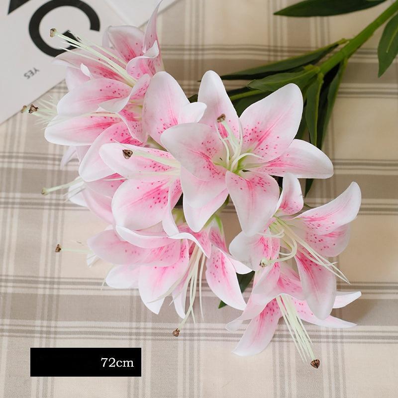 72cm 1 Bouquet 10 Heads Long Branch Artificial Lily Silk Flower for Nordic Home Wedding Party Decoration Flower Arrangement