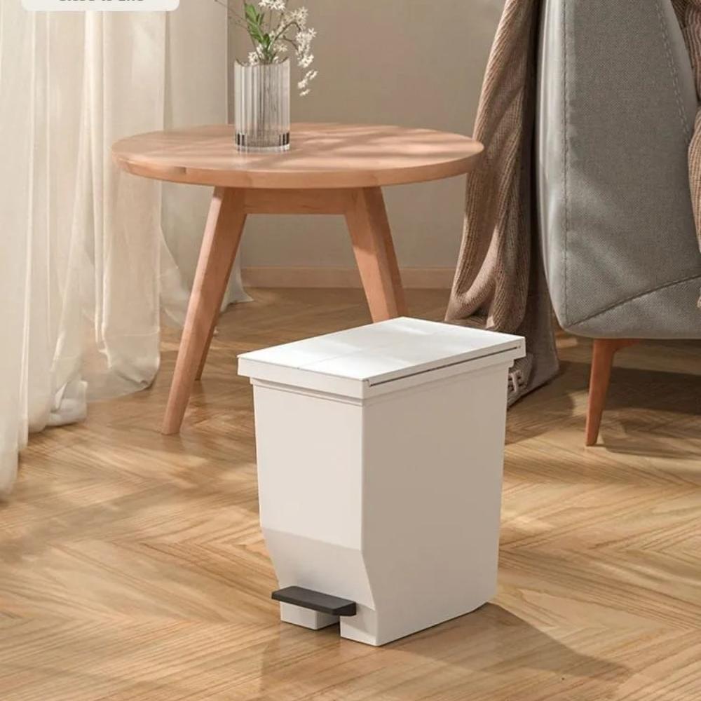 Double Open Cover Wastebasket Pedal-operated Recycle Bin Plastic Largecapacity Kitchen Garbage Can with Rear Wheels Bathroom Bin