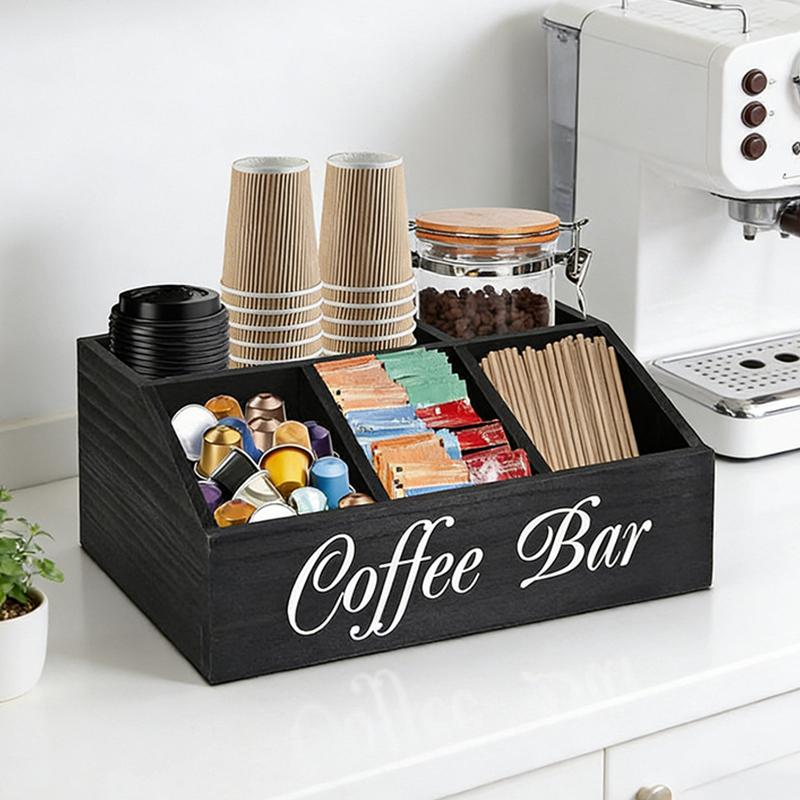 Eine Boutique-Kaffeeaufbewahrungsbox | Klassischer mehrzweckiger Holzorganisator für Kaffeezubehör, Regalkörbe