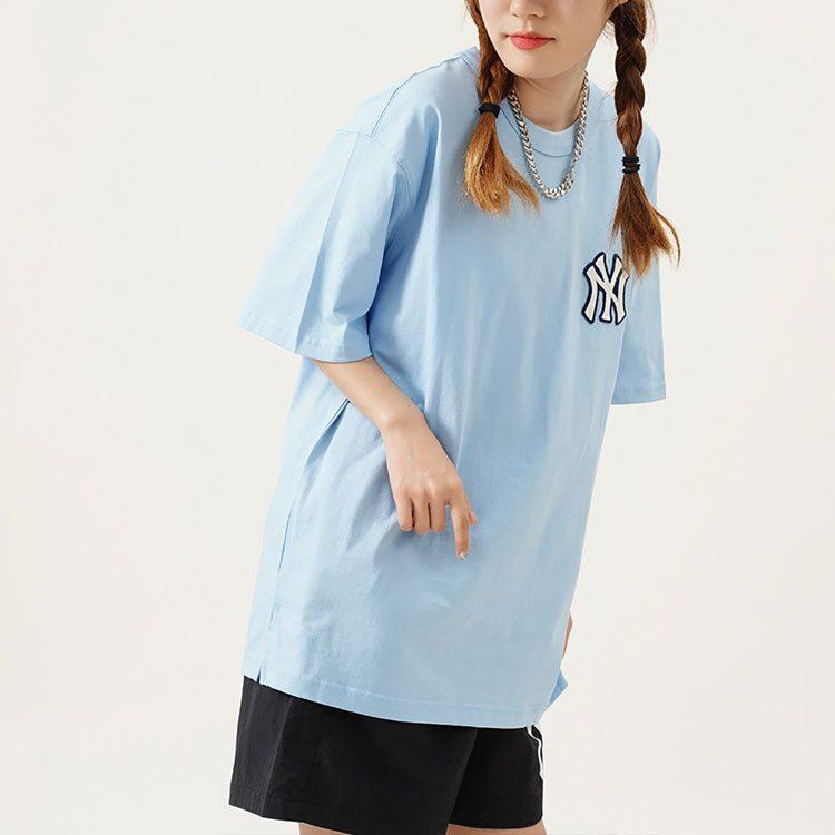 MLB Old Flower T Shirts Unisex Blue Crew Neck Moderate Straight Fit 3ATSM2023-50BLL