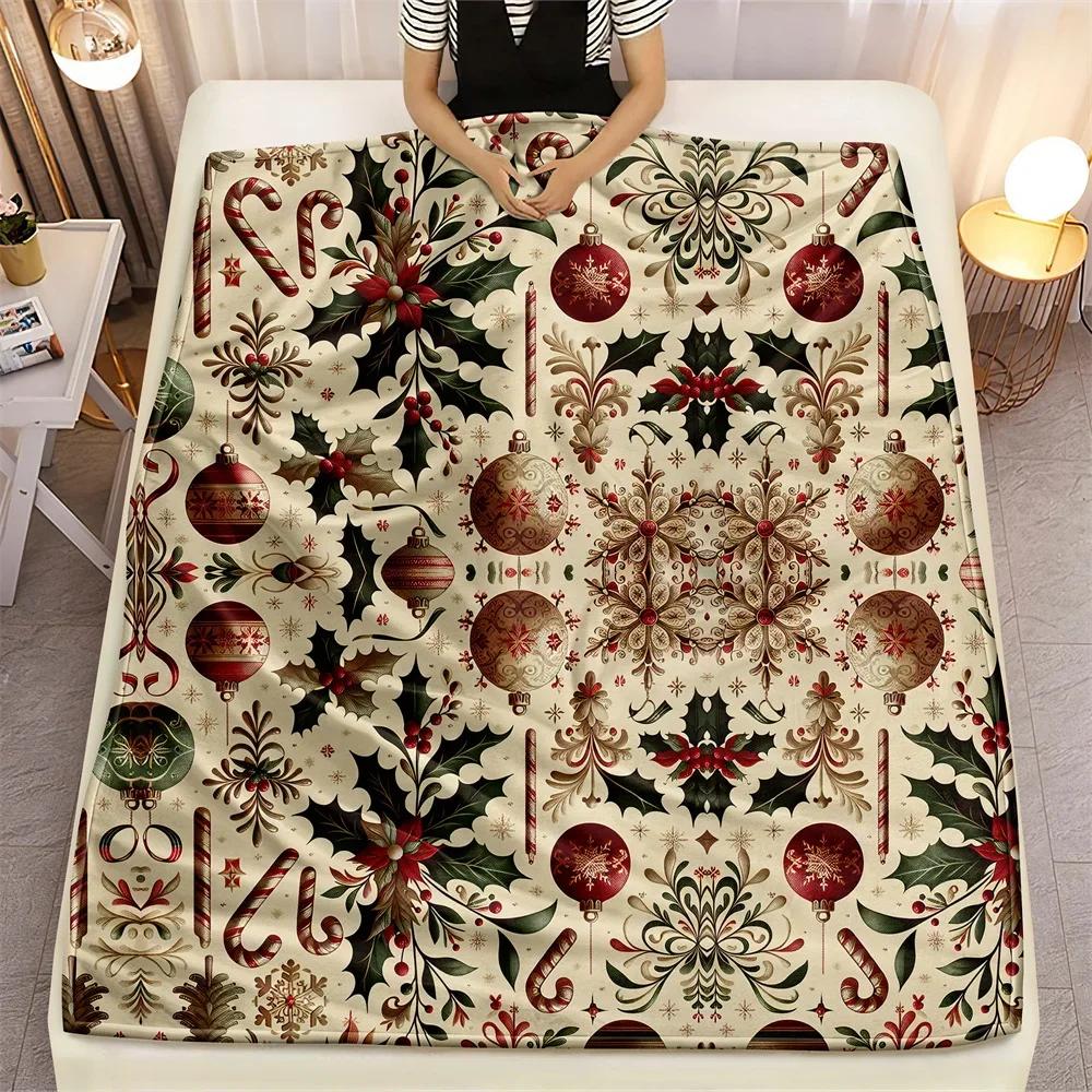 Festive Christmas Ball Design Soft Microfiber Throw Blanket – Cozy for Bed, Sofa, Camping, Picnic & Winter Holiday Decor