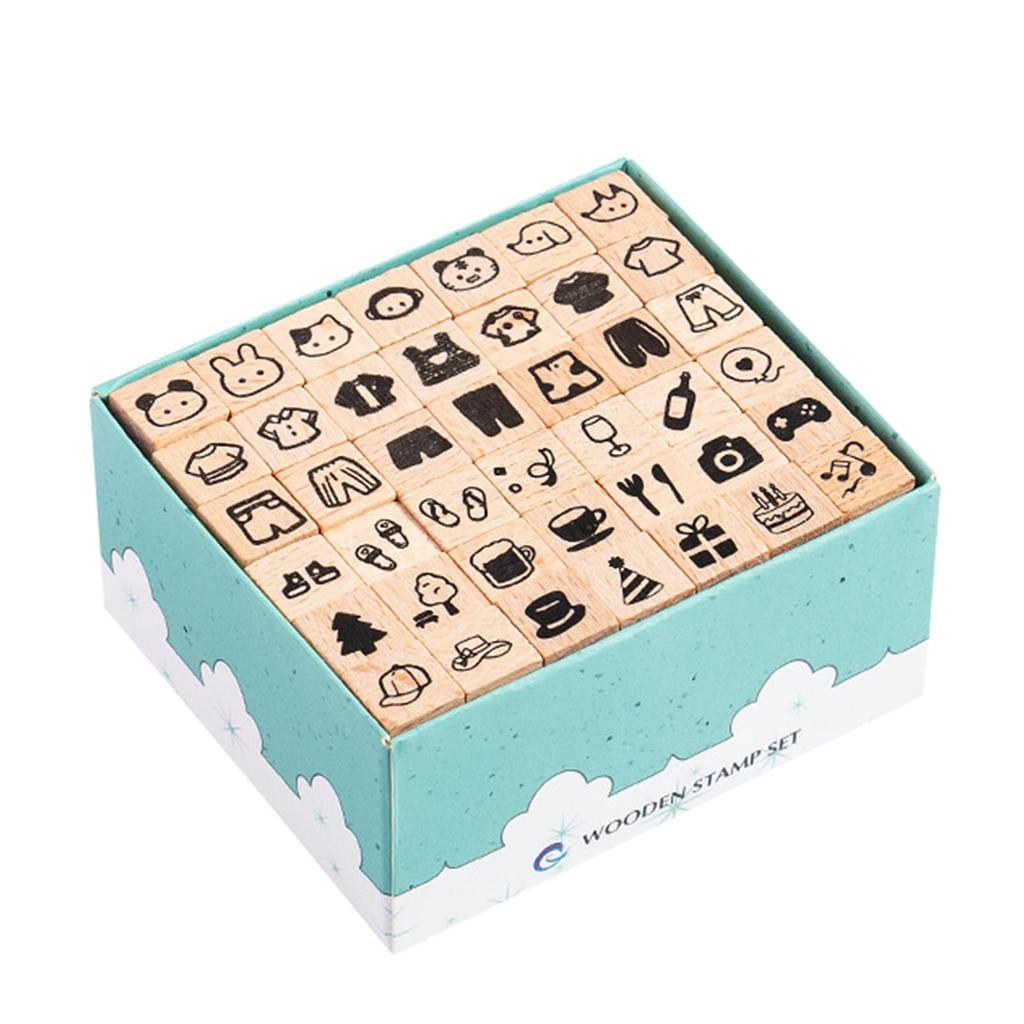 TVETE Wooden Stamp Planner Set and Simple for Everyday and Decorative Use (42 Stamps) - Small, Compact, Planning, DIY, (Blue)