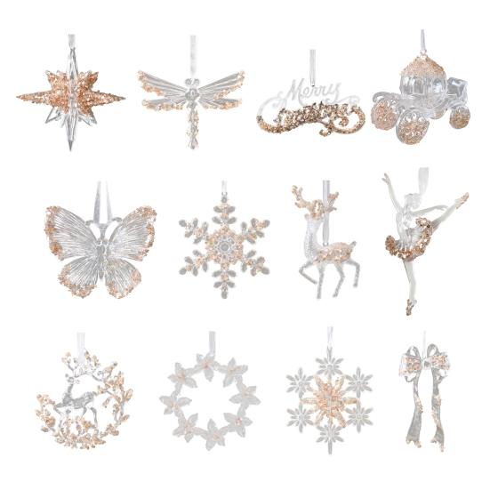 Christmas Acrylic Hanging Ornament Glitter Clear Reindeer Butterfly Pumpkin Carriage Snowflake Dragonfly Ballet Girl Xmas Tree Hanging Ornament