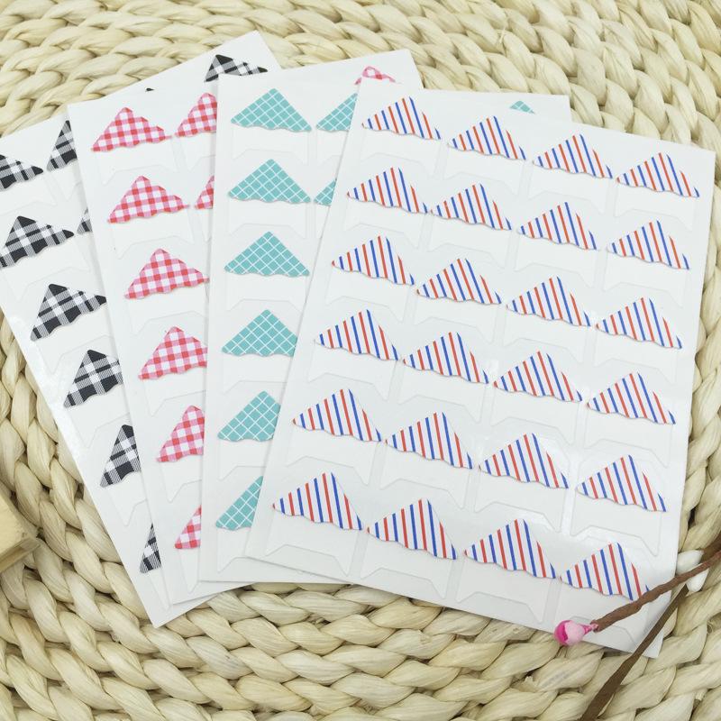 24 Retro Plaid & Stripe Photo Corner Stickers for DIY Albums & Cards - 4 Colors